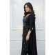 Women's Georgette Ethnic Motif Round 3/4th Sleeve Kurti With Pant Dupatta Set (Black)