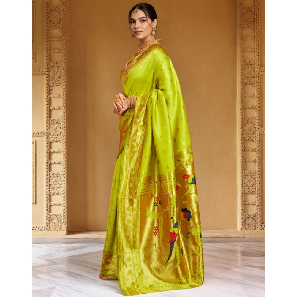 Women's Silk Blend Woven Saree With Unstitched Blouse 5.5Mtr (Lime-Green) Women's Silk Blend Woven Saree With Unstitched Blouse 5.5Mtr (Lime-Green)