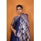 Women's Satin Crepe Printed Saree With Unstitched Blouse 5.5Mtr (Navy Blue)