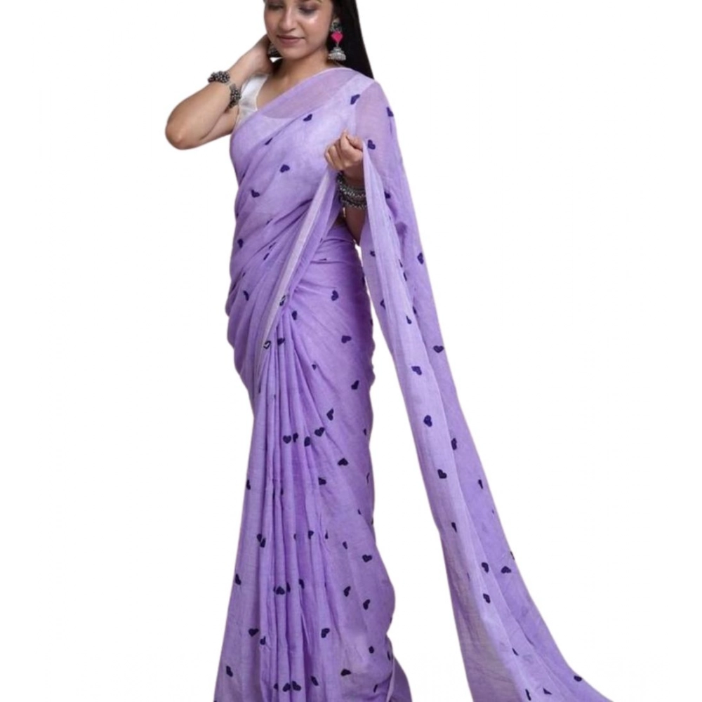 Women's Linen Printed Saree With Unstitched Blouse 5.5Mtr (Purple) Women's Linen Printed Saree With Unstitched Blouse 5.5Mtr (Purple)