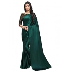 Women's Satin Solid Saree With Unstitched Blouse 5.5Mtr (Green)