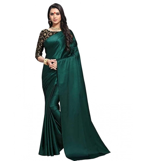 Women's Satin Solid Saree With Unstitched Blouse 5.5Mtr (Green)