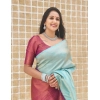 Dropship Women's Litchi silk Printed Saree With Unstitched Blouse (Blue)