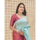 Women's Litchi silk Printed Saree With Unstitched Blouse (Blue)