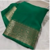 Women's Crepe Chit Pallu Solid Saree With Unstitched Blouse 5.5Mtr (Green) Women's Crepe Chit Pallu Solid Saree With Unstitched Blouse 5.5Mtr (Green)