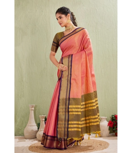 Women's Silk Blended Jaquard Woven Saree With Unstitched Blouse 5.5Mtr (Pink) Women's Silk Blended Jaquard Woven Saree With Unstitched Blouse 5.5Mtr (Pink)