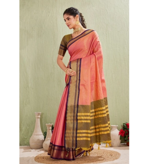 Women's Silk Blended Jaquard Woven Saree With Unstitched Blouse 5.5Mtr (Pink)