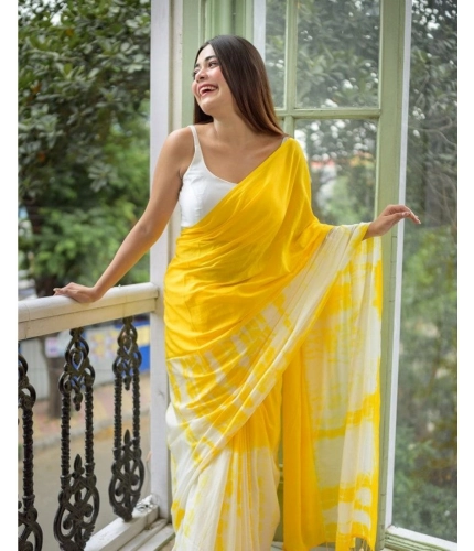 Women's Linen Printed Saree With Unstitched Blouse 5.5Mtr (Yellow) Women's Linen Printed Saree With Unstitched Blouse 5.5Mtr (Yellow)