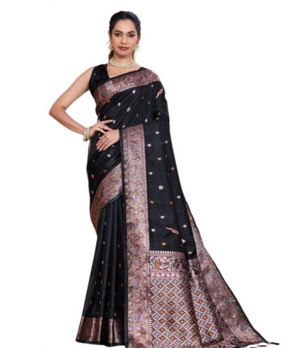 Women's Jacquard Woven Saree With Unstitched Blouse 5.5Mtr (Black) Women's Jacquard Woven Saree With Unstitched Blouse 5.5Mtr (Black)