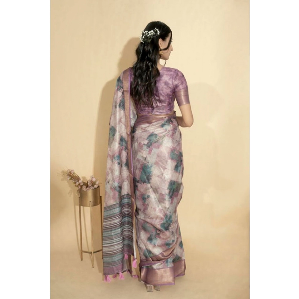 Women's Polyester Printed Saree With Unstitched Blouse 5.5 Mtr (Multicolor)