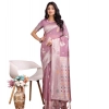 Women's Linen Cotton Printed Saree With Unstitched Blouse 5.5Mtr (Purple) Women's Linen Cotton Printed Saree With Unstitched Blouse 5.5Mtr (Purple)