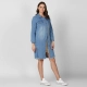 Women's Denim Washed Long Sleeves Jacket (Blue) Women's Denim Washed Long Sleeves Jacket (Blue)
