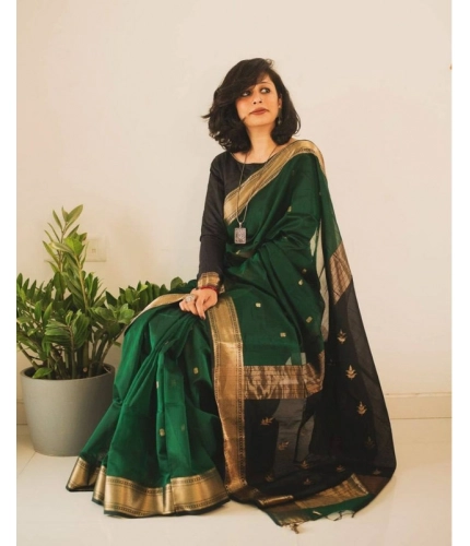 Women's Soft Lichi Silk Printed Saree With Unstitched Blouse 5.5Mtr (Green) Women's Soft Lichi Silk Printed Saree With Unstitched Blouse 5.5Mtr (Green)