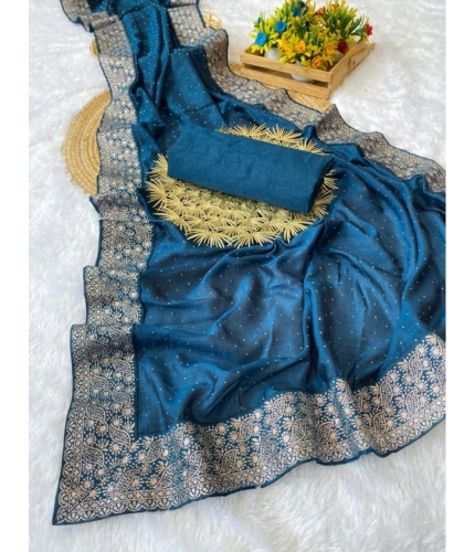 Women's Silk Embroidred Saree With Unstitched Blouse 5.5Mtr (Light Green)