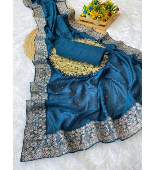 Women's Silk Embroidred Saree With Unstitched Blouse 5.5Mtr (Light Green)