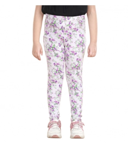 Girl's Cotton Lycra Floral Elasticated Jeggings (Lavender)