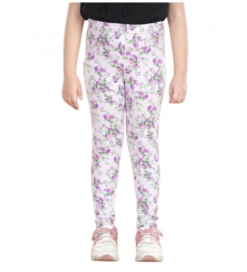 Girl's Cotton Lycra Floral Elasticated Jeggings (Lavender) Girl's Cotton Lycra Floral Elasticated Jeggings (Lavender)