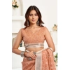Women's Faux Linen Floral Print Ready to wear Saree With Unstitched Blouse 5.5Mtr (Peach)