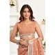 Women's Faux Linen Floral Print Ready to wear Saree With Unstitched Blouse 5.5Mtr (Peach)