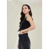 Women's Denim Lycra Solid Sleeveless Top (Black)