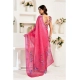 Women's Linen Cotton Printed Ready To Wear Saree With Unstitched Blouse 5.5 Mtr (Pink)
