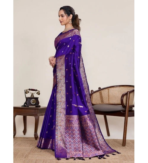 Women's Jacquard Woven Saree With Unstitched Blouse 5.5Mtr (Blue)