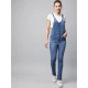 Women's Denim Lycra Solid Buttoned Dungaree (Ice Blue)