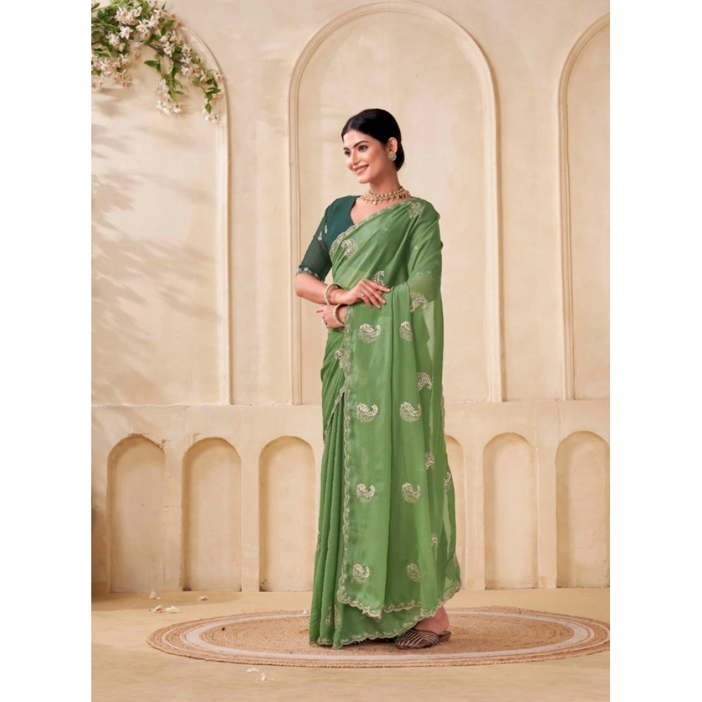 Women's Digital Printed Georgette Saree With Unstitched Blouse (Pista, 5-6 Mtrs) Women's Digital Printed Georgette Saree With Unstitched Blouse (Pista, 5-6 Mtrs)