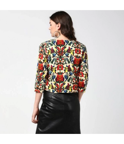 Women's Polyester Floral 3-4th Sleeves Shrug (Multicolor)