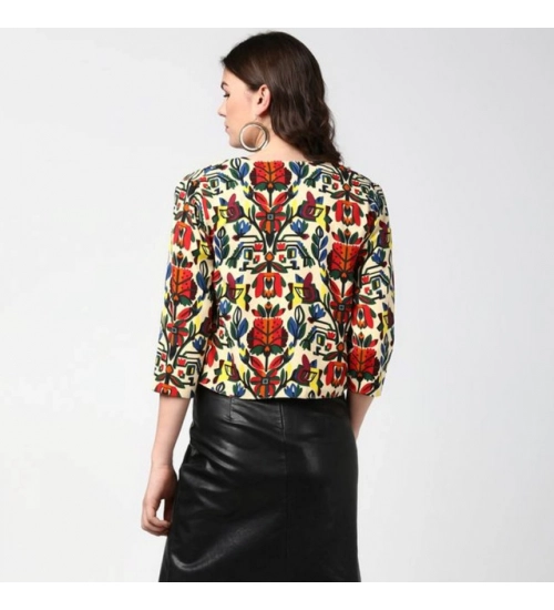 Women's Polyester Floral 3-4th Sleeves Shrug (Multicolor)