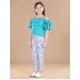 Girl's Cotton Floral Elasticated Jegging and Top Set (Turquoise Blue) Girl's Cotton Floral Elasticated Jegging and Top Set (Turquoise Blue)
