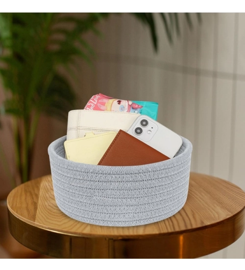 Cotton 8x3 Inch Round 1 Pcs Bedside Organizer (Gray)
