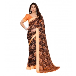 Women's Georgette Printed Saree With Unstitched Blouse 5.5Mtr (Brown)