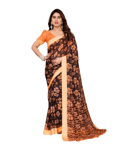 Women's Georgette Printed Saree With Unstitched Blouse 5.5Mtr (Brown)