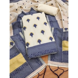 Women's Banarasi Silk Printed Unstitched Salwar Suit Material With Dupatta (Navy Blue, 3Mtrs)