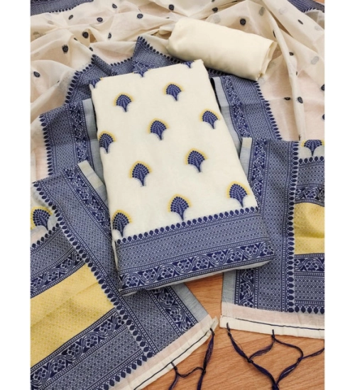 Women's Banarasi Silk Printed Unstitched Salwar Suit Material With Dupatta (Navy Blue, 3Mtrs)