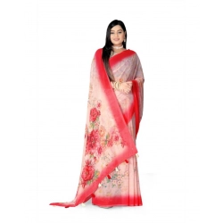 Women's Georgette Floral Printed Saree With Unstitched Blouse 5.5Mtr (Red)