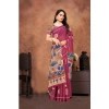 Women's Linen Printed Saree With Unstitched Blouse 5.5Mtr (Purple) Women's Linen Printed Saree With Unstitched Blouse 5.5Mtr (Purple)