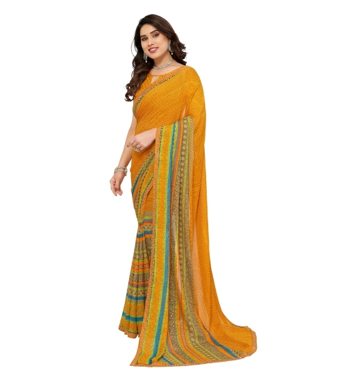 Women's Georgette Printed Saree With Unstitched Blouse 5.5Mtr (Mustard)