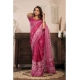Women's Linen Cotton Printed Ready To Wear Saree With Unstitched Blouse 5.5 Mtr (Pink)