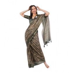 Women's Polyester Printed Ready To Wear Saree With Unstitched Blouse 5.5 Mtr (Grey)