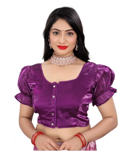 Women's Jimmy Solid Designer Neck Elastic Sleeve Readymade Blouse (Purple 38 , Alterable up to 42)-PID65833