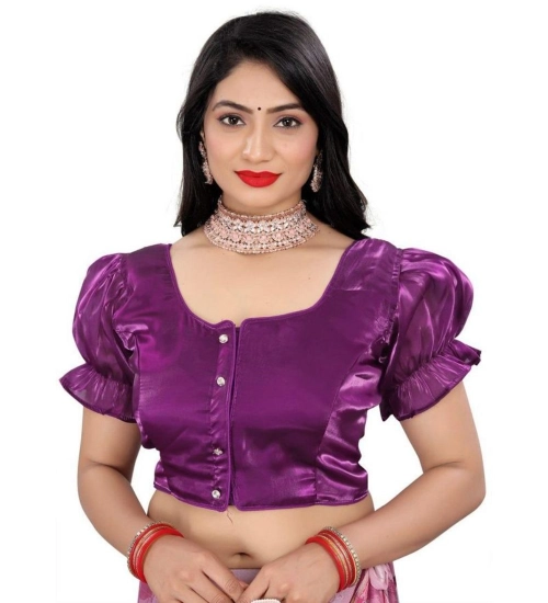 Women's Jimmy Solid Designer Neck Elastic Sleeve Readymade Blouse (Purple 38 , Alterable up to 42)-PID65833