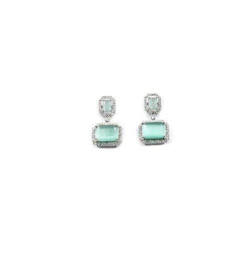 Women's Brass Silver Plated Drop Earrings (Turquoise)
