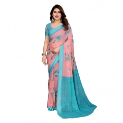 Women's Georgette Printed Saree With Unstitched Blouse 5.5Mtr (Pink)