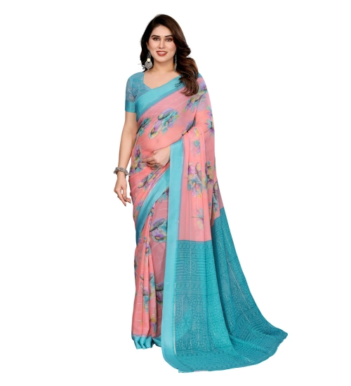 Women's Georgette Printed Saree With Unstitched Blouse 5.5Mtr (Pink)