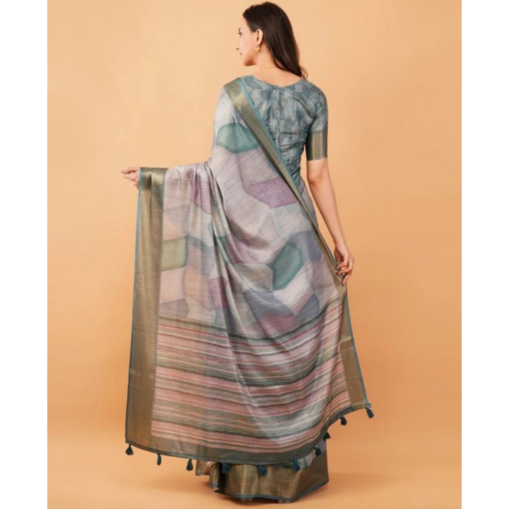 Women's Polyester Printed Saree With Unstitched Blouse 5.5 Mtr (Multicolor)