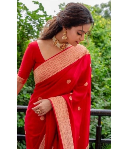 Women's Litchi silk Printed Saree With Unstitched Blouse (Red) Women's Litchi silk Printed Saree With Unstitched Blouse (Red)