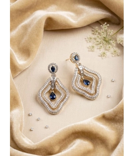 Women's Brass Silver Plated Drop Earrings (Blue)