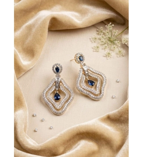 Women's Brass Silver Plated Drop Earrings (Blue)